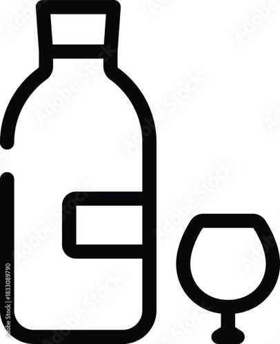 A wine bottle and glass icon