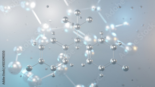 ddt molecular structure, 3d model molecule, insecticide structural chemical formula view from a microscope