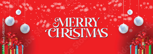 Flyer of Merry Christmas with snowflake, snowball, gift box like decorative element's, 25th December Christmas banner for your design, can be used in invitation, greetings, promotion, sale, business