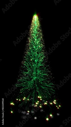Magic Shiny Christmas Tree of Made Particles and Fibers
