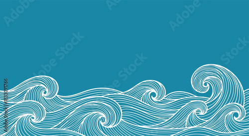 Stylized aquatic ocean waves pattern on a tranquil teal background designed for marine themed graphic projects