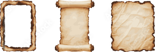 Vintage blank antique parchment scroll paper texture frame isolated on white background