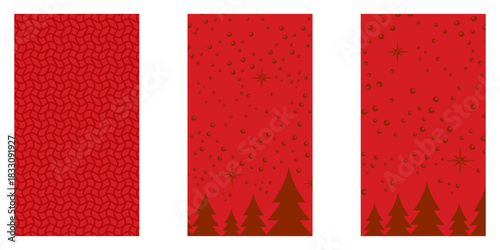 Red Christmas geometric vertical background collection. Merry Christmas vertical poster, social media post stories layout, quiz backdrop, square banner design template set