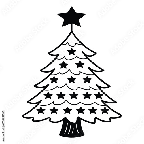 Christmas tree silhouette vector illustration, line art