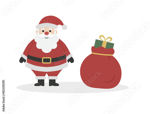Santa Claus with Big Red Sack Full of Gifts Vector Illustration. Cartoon Father Christmas Delivering Presents for Holiday Season. Merry Christmas and Happy New Year Concept.