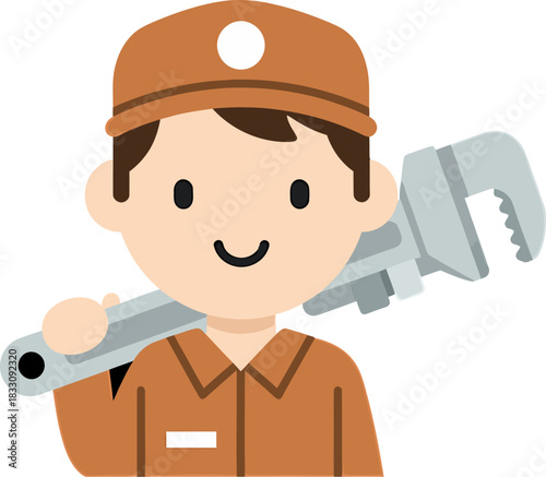 Tradesman or Plumber Icon Holding Wrench. Flat Design Worker Avatar.