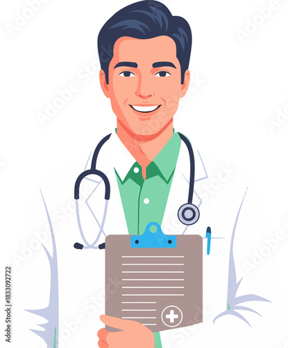 Professional Male Doctor Portrait Holding Medical Clipboard