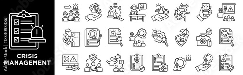 Crisis Management icon collection set. Containing design incident report, incident response, crisis management, evacuation, emergency alert