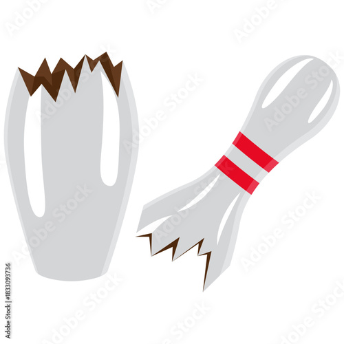broken bowling pin vector drawing.