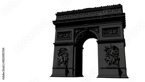 Detailed monochrome rendering of the arc de triomphe with intricate carvings and architectural details