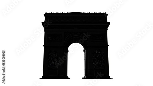 Silhouette of the arc de triomphe monument in paris france against a white background in a dark style