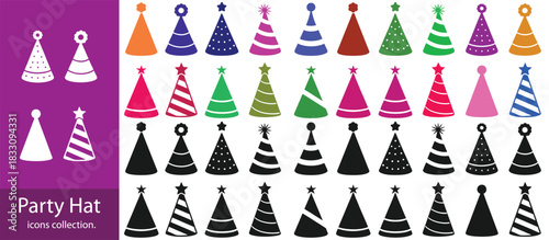 party hat icons set,Birthday Icons Set. Birthday Gifts. Filled icon set of Birthday Gifts: birthday box, ribbon bow, cake,