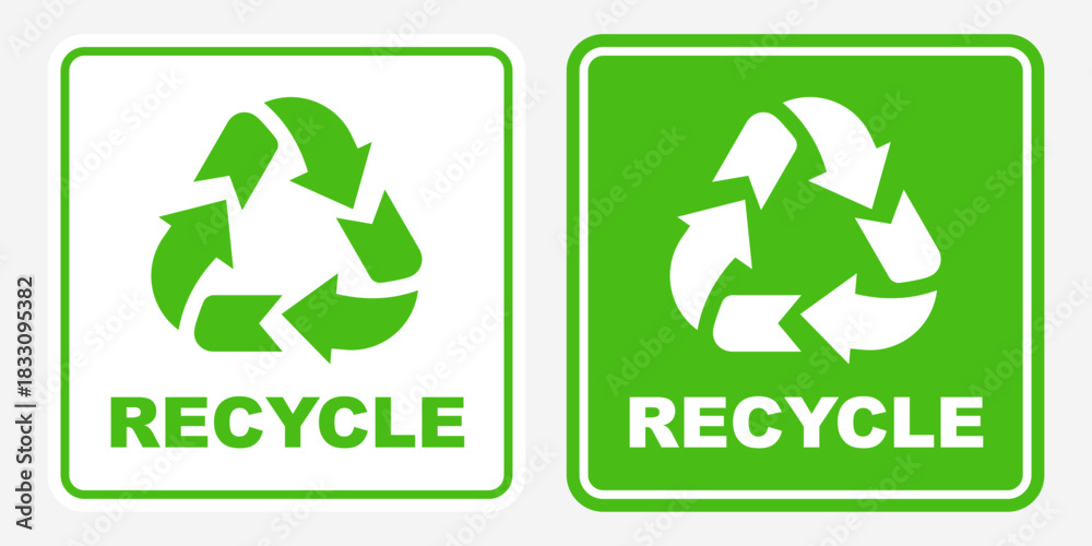 Fototapeta premium recycled label sticker design for garbage trash bin recycling waste green symbol isolated vector