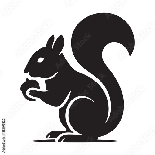 Squirrel silhouette with a nut and bushy tail sitting vector