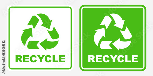 recycled label sticker design for garbage trash bin recycling waste green symbol isolated vector