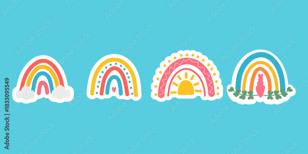 Obraz premium Colorful rainbow sticker set. Bright playful stickers for kids planners and invitations