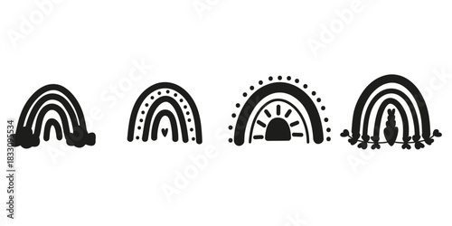 Black silhouette boho rainbow trio. Clean modern shapes for branding and invitations