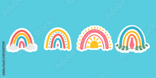 Colorful rainbow sticker set. Bright playful stickers for kids planners and invitations
