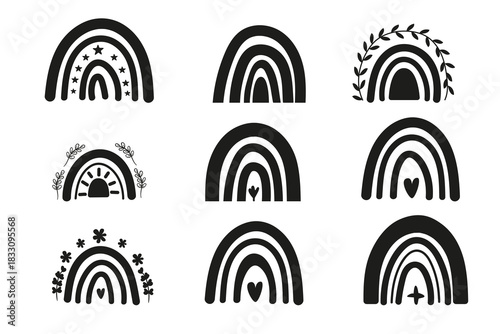 Silhouette boho rainbow collection. Minimal shapes for posters and invitations