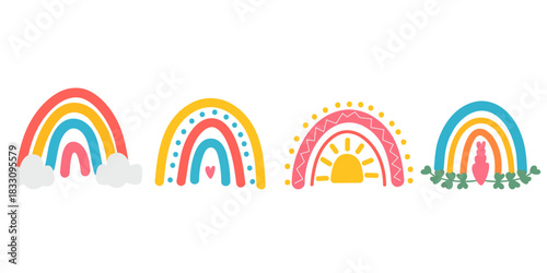Pastel colorful boho rainbow set. Cute soft aesthetic for kids’ prints and invitations