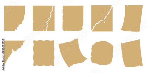 torn paper edge shape collection for vintage craft texture design.