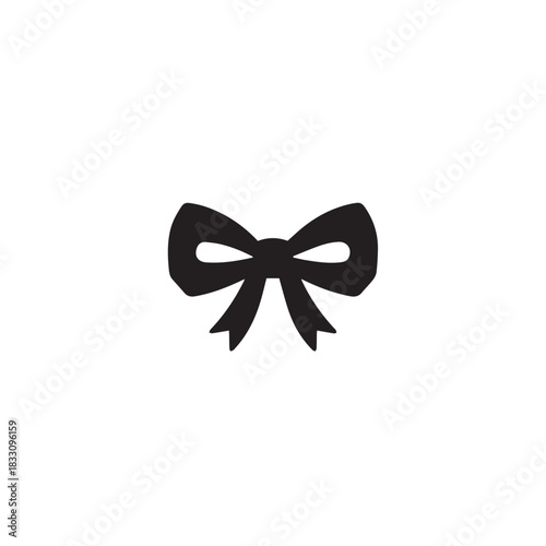 Silhouette of a Classic Ribbon Bow on White Background.