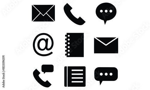 Email and Contact Icons Collection – Mail, Message, Phone & Communication Symbols