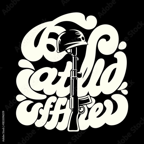 Battlefield cross with helmet on rifle vector graphic