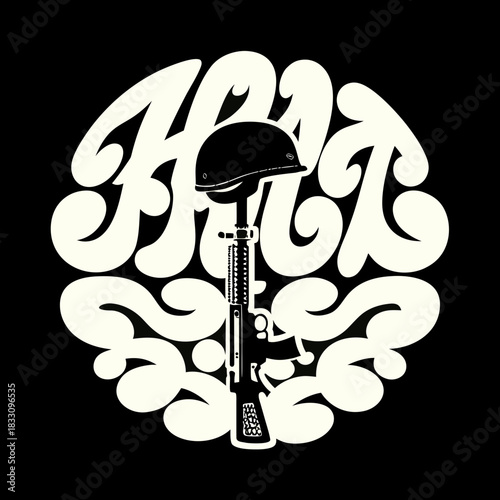 Black and cream vector illustration of a battlefield cross