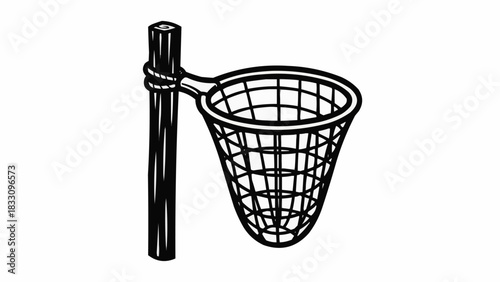 Netball Hoop and Post Black and White Illustration.
