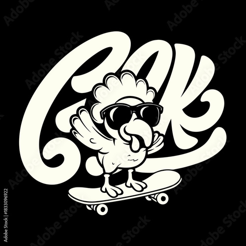 Cartoon turkey wearing sunglasses rides a skateboard 2