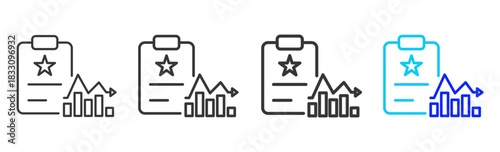 Performance review icon set collection in creative outline style for business featuring thickness variations suitable for workflow assessment team performance pro visuals