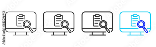 digital audit icon set collection in creative outline style for business featuring thickness variations suitable for workflow assessment team performance pro visuals