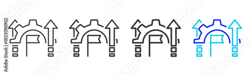 progress check icon set collection in creative outline style for business featuring thickness variations suitable for workflow assessment team performance pro visuals