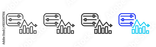 performance analysis icon set collection in creative outline style for business featuring thickness variations suitable for workflow assessment team performance pro visuals