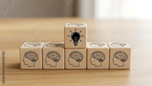 Creative Idea Generation: Lightbulb Brainstorming on Wooden Blocks