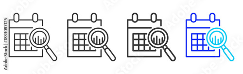 schedule audit icon set collection in creative outline style for business featuring thickness variations suitable for workflow assessment team performance pro visuals