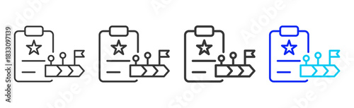 timeline evaluation icon set collection in creative outline style for business featuring thickness variations suitable for workflow assessment team performance pro visuals