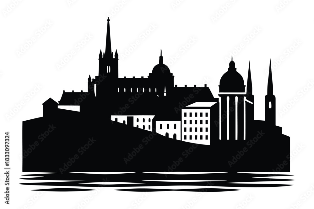 Fototapeta premium Lyon Riverside with Colorful Buildings and Fourvière Basilica