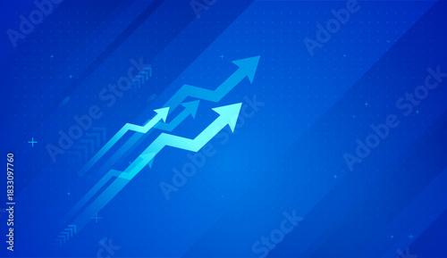 Bright blue arrows moving upward, symbolizing positive business trends and A sleek business background with glowing arrows moving up, representing positive projections