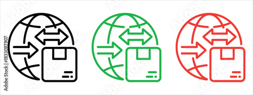 Streamlined global delivery with vibrant icons representing international shipping and logistics solutions for worldwide export and import efficiency.
