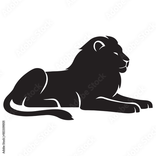 Vector Illustration Of a Lion. Majestic King Lion Silhouette Lying Down Rest Or Waiting Vector