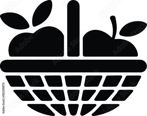 Minimalist black fruit basket harvest silhouette vector icon