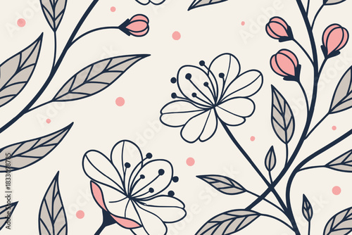 Flat line art floral seamless pattern background
