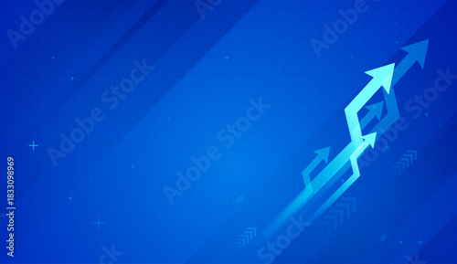 Bright blue arrows moving upward, symbolizing positive business trends and rising market momentum. and Blue gradient arrows shooting upward, reflecting strong performance and upward