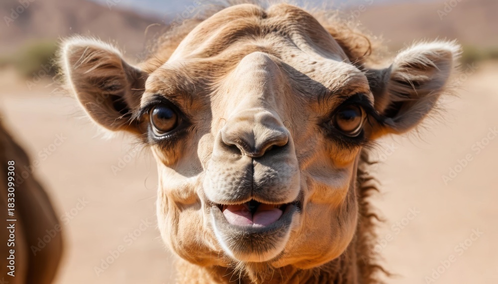 Obraz premium Camel enjoys sunny day in desert landscape near oasis Generative AI
