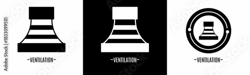 Ventilation logo set. Collection of black and white logos. Stock vector.