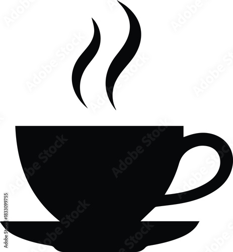 Minimalist black hot tea cup with steam silhouette vector icon