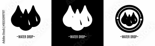 Water  drop logo set. Collection of black and white logos. Stock vector.