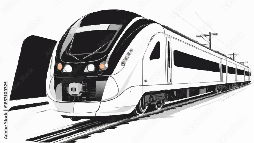 Naklejka premium Illustration of a train on the tracks, highlighting the train's structure and the rail environment